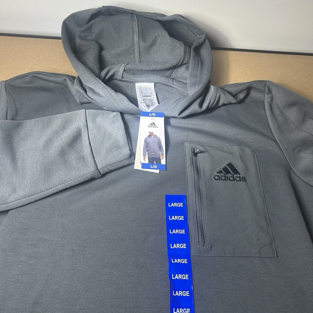 Adidas Men's Large Hoodie Sweatshirt Grey New w/ Tags Pocketed